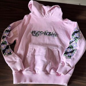 OFF WHITE KIDS Pink Hoodie with Floral Sleeve Design